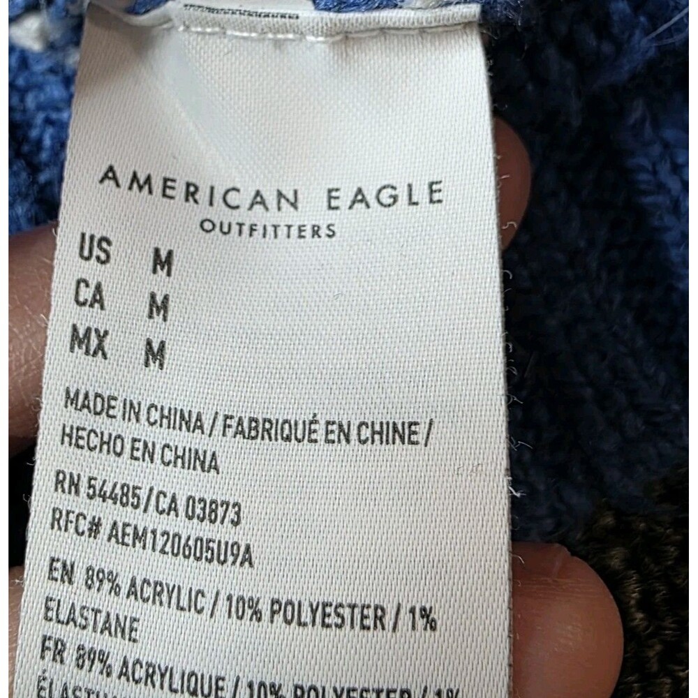 American Eagle Pullover Sweater Size Medium Blue Fair Isle Nordic Ski Winter - Picture 6 of 7